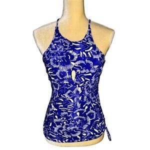 Athleta Batik Blue Floral High Neck Tankini Swim Top EUC Size XS